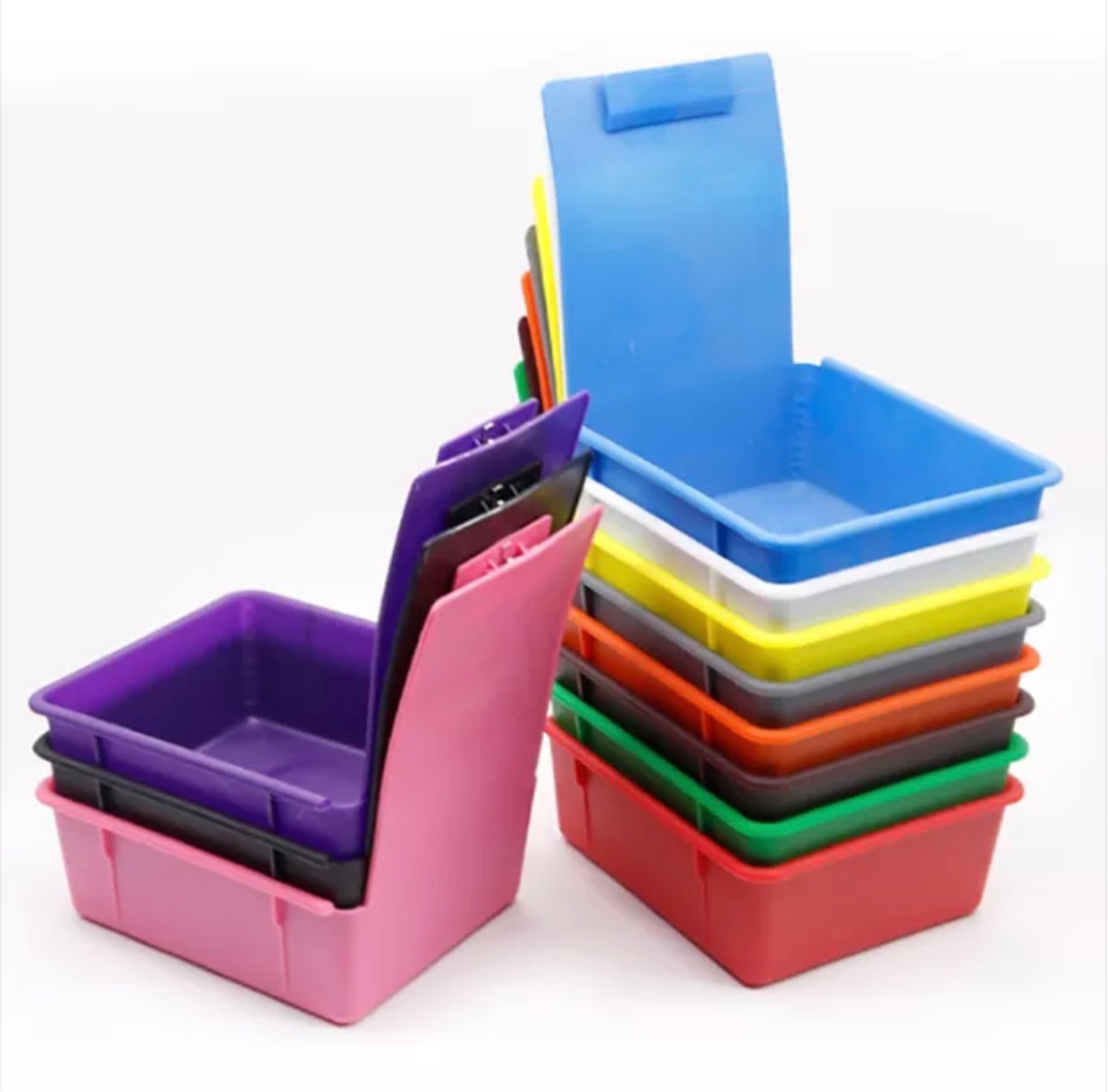 Dental colorful work tray neaten case plastic dental lab box for dental work with clip holder